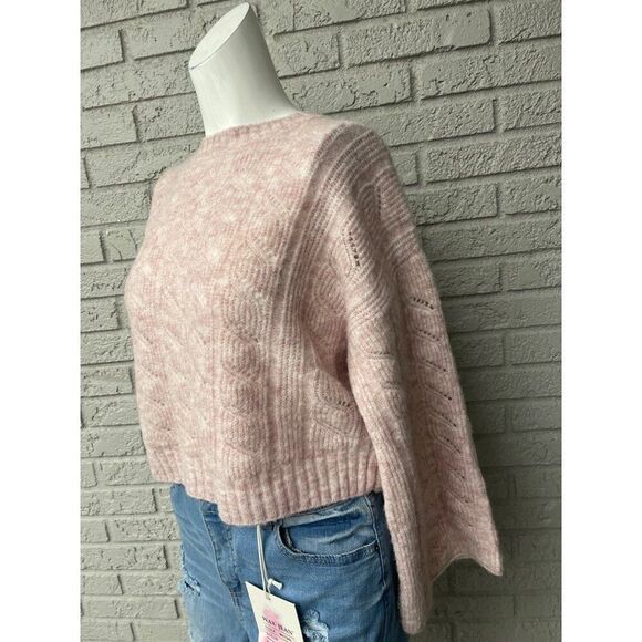 TopShop Women Pink White Marbled Alpaca Long Sleeve Oversized Crop Sweater Size - Picture 8 of 12